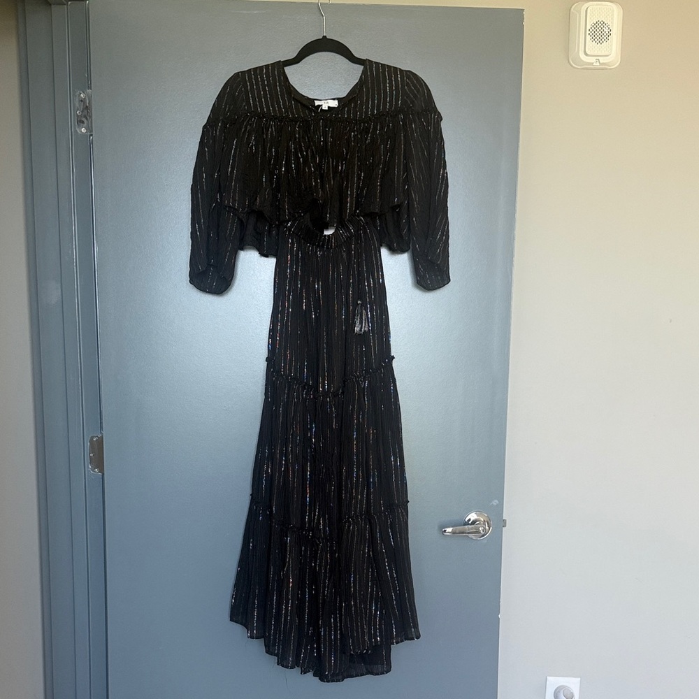 NWT NSR 2 Piece Black Maxi Dress with Silver Pin Stripes -Small